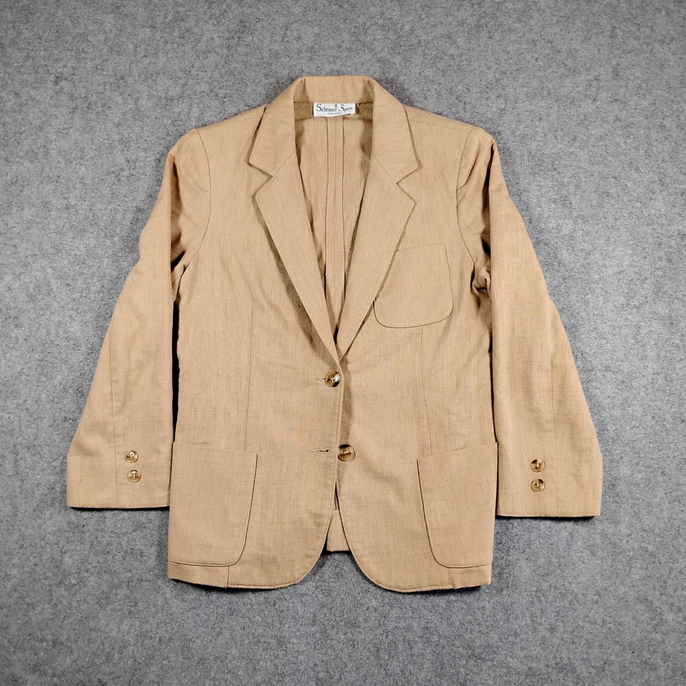 Schrauer Sport Vintage‎ Tan Linen Textured Blazer Jacket Size 8 Beige